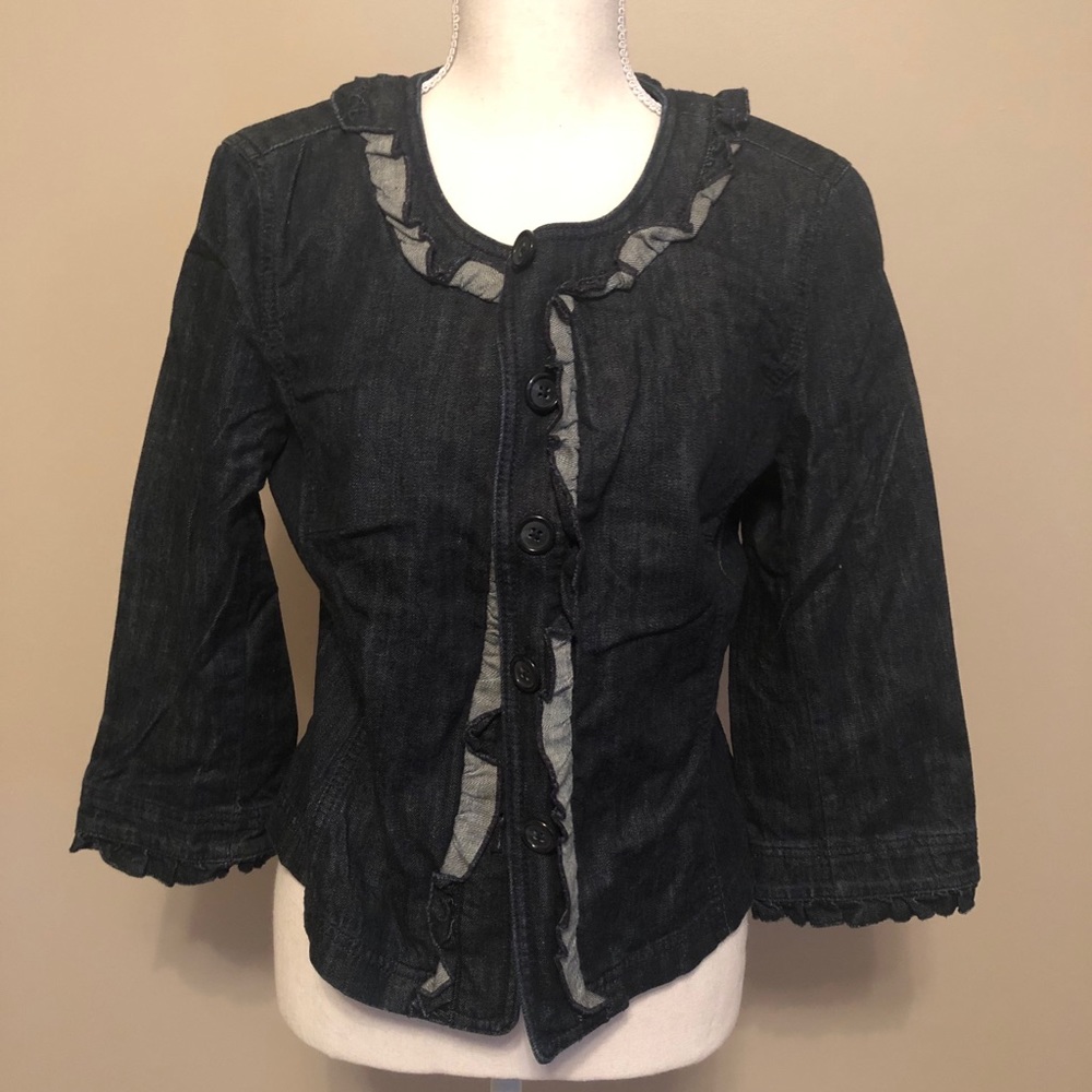 Loft denim jacket, size 8, dark wash, 3/4 sleeve